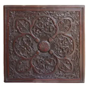 Panneau de décoration murale carré en bois massif de qualité supérieure sculpté à la main à prix d'usine pour élever la décoration de ferme pour les acheteurs en gros - Product Image 1