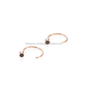 Natural Black Diamond Cuff Stud Earrings Solid 14k Yellow Gold Handmade Fine Jewelry