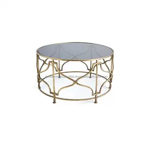 새로운 북유럽 가정 장식 커피 테이블 가구 실내 액세서리 금속베이스 커피 테이블 라운드 유리 탑
