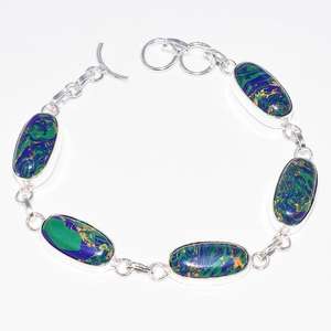 Vert naturel L'azurite Malachite Chrysocolle 925 Tennis en argent Bracelet - Product Image 1