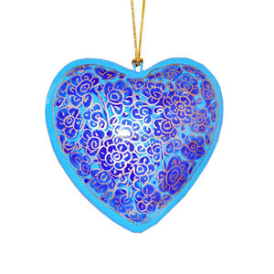 Corazón pintado a mano, decoración navideña de renos, azul - Product Image 2