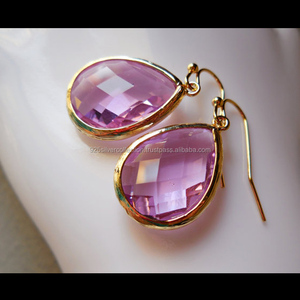 Pendientes de gemas con corte a cuadros de cuarzo rosa chapado en oro, pendientes colgantes de nuevo diseño para mujer para fiestas y regalos - Product Image 2