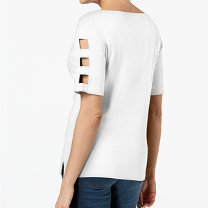 Hot Trending Ladies Custom Basic manga corta patrón sólido camiseta de talla grande estilo Casual ropa bordado precio bajo - Product Image 4