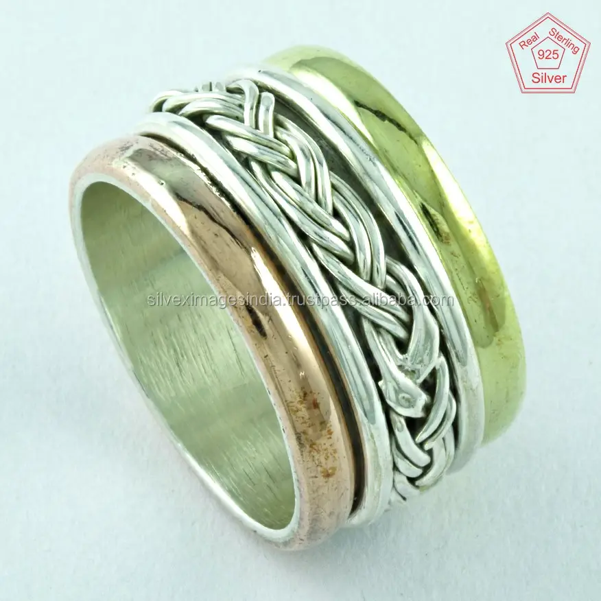 92.5 Sterling Silver Spinner Ring, Triple Tone Ring, Spinner Ring Supplier India