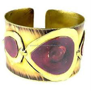 Brazaletes de latón con patrón de flores pintadas Brazalete abierto Brazalete para mujer - Product Image 1
