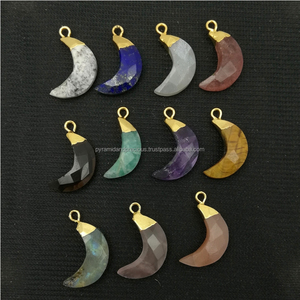 Dijes y colgantes de tapa de aleación de cobre de piedras preciosas semipreciosas en forma de media luna para niños - Product Image 3