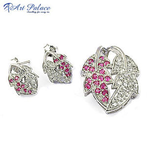 Ensemble de pendentif en argent CZ de conception de feuille audacieuse avec des cadeaux de bijoux impressionnants finis par Zircon Glitzy pour les femmes et les filles - Product Image 2