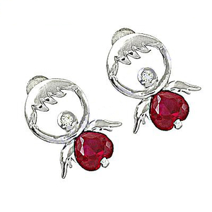 Boucle d'oreille en argent 2024 avec zircon cubique brillant et verre rose en forme de coeur en argent sterling massif 925 avec perles et pierres principales en diamant - Product Image 2