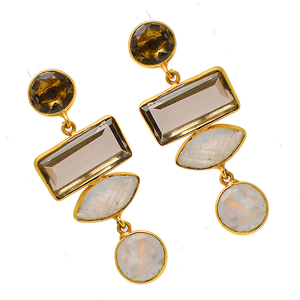 Cuarzo ahumado Arco Iris piedra lunar piedra preciosa moda Stud colgante pendiente 925 plata esterlina chapado en oro pendiente proveedor CasaDePlata - Product Image 2