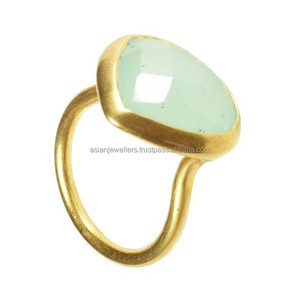 แหวนพลอยสีทองรูปพลอยคาลซิโดนีสีเงินสเตอร์ลิง925 - Product Image 1