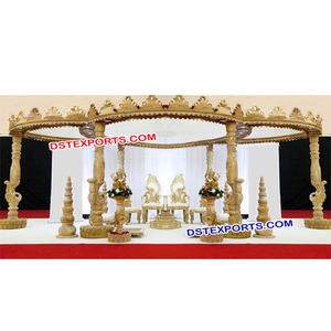 Mandap de madera de pavo real tallado a mano para boda india, elegante Mandap de madera Morni tallado a mano - Product Image 1