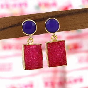 Ágata hecha a mano druzy & Calcedonia piedras preciosas pendiente joyería chapada en oro gota colgante mujeres niñas pendiente joyería de moda - Product Image 1