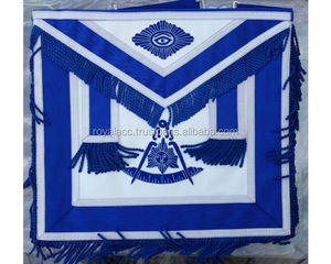 Delantal táctico masónico bordado a mano, para regalia, con borde de seda azul, precio al por mayor - Product Image 2