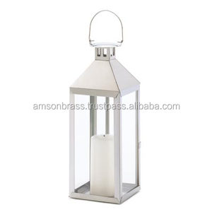 Vente en gros bon marché Bougeoirs chauffe-plat en acier argenté avec lanterne à bougie en verre massif et à poignée Lanterne à bougie - Product Image 2