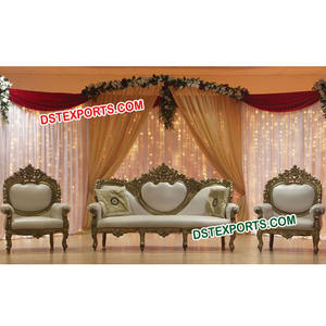 อินเดียแต่งงานทองรักโซฟาออกแบบใหม่แต่งงานชุดโซฟาสีทองแต่งงานแกะสลักหนักชุดโซฟา - Product Image 1