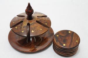 Carved Cup Coasters No Lid Hand Crafted Carving <b>Polish</b> <b>Wooden</b> With Floral Design Gift Set of 6, <b>Wooden</b> Polished Tea Coasters - Product Image 4