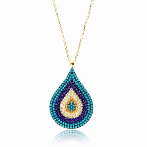 Colgante de plata de ley 925 con diseño de ojo turco, joyería hecha a mano con piedra mixta, precio de fábrica - Product Image 1