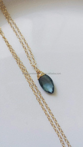 จี้พลอยควอทซ์แซฟไฟร์สีเงิน925ชุบทอง - Product Image 2