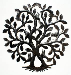 Escultura colgante de pared de Metal estilo Art Deco de 60cm, árbol de la vida cruzado con pájaros, arte decorativo - Product Image 1