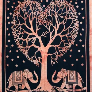 Indische Mandala-Kunst Wandteppich Meditationsmatte Baum Elefant bedruckte Wandteppich-Aufhängung