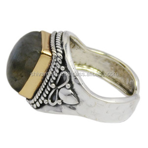2024 nuevo diseño labradorita cojín corte piedra preciosa bisel conjunto dos tonos ajustable eternidad Vermeil anillo rodio plateado joyería fina - Product Image 2