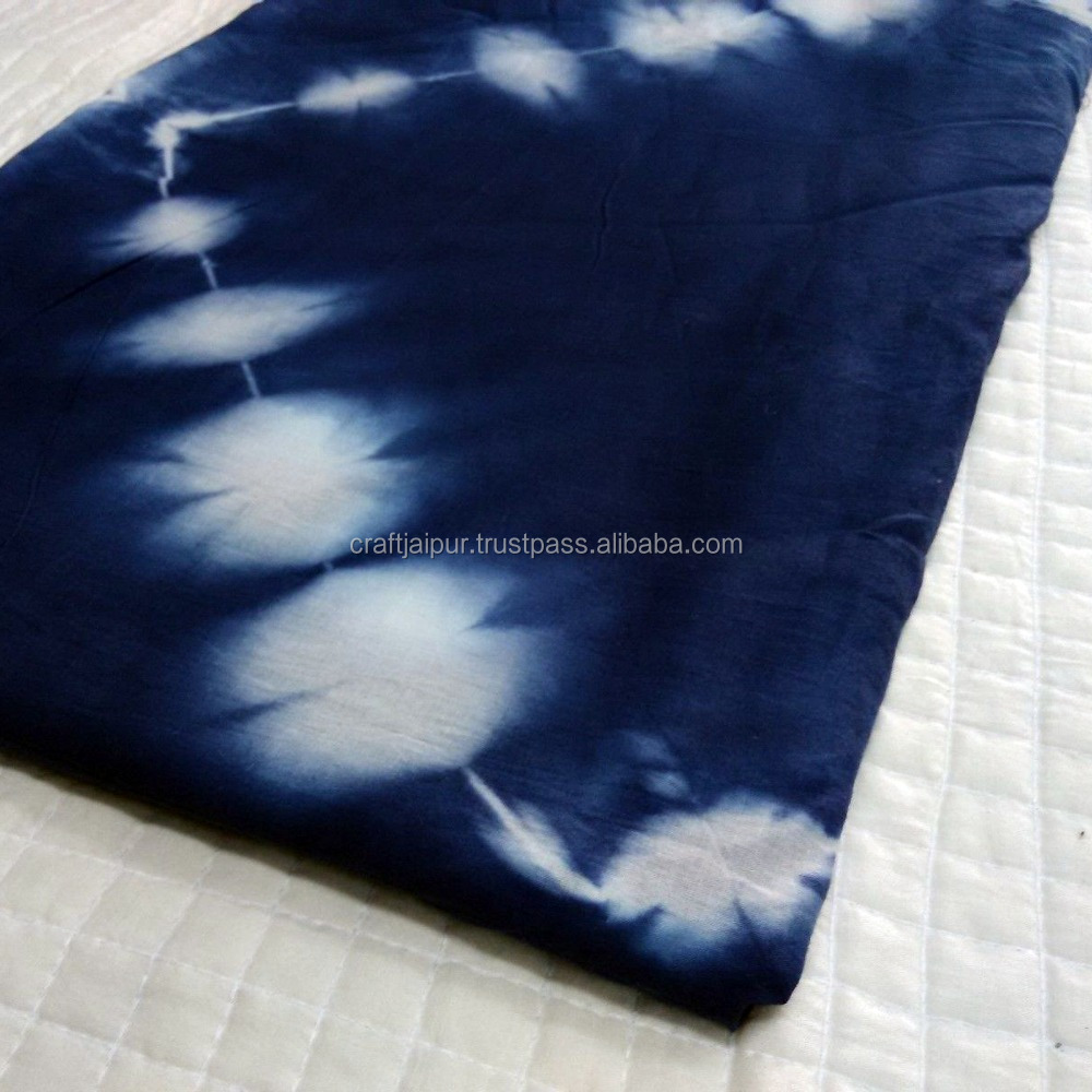 White Shibori Printed Handmade Navy Blue Cotton Fast Color Dress Sewing Running Fabric Natural Dyed Indian Fabric Wholesale