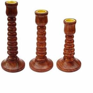 Juego de 3 portavelas de madera para el hogar y el balcón, soporte de vela rústico decorativo, Económico - Product Image 5