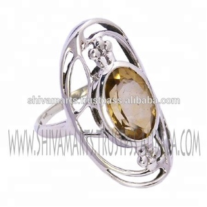 Customized 925 Sterling Silver <b>Citrine</b> Gemstone Ring Latest Fashion Solid Silver Wedding Ring with Rhodium Plating Bezel Setting - Product Image 2