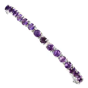 珍贵的圆形切割4毫米顶级富豪紫色紫水晶925银手镯