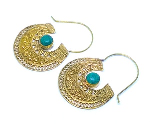 Boucles d'oreilles pour femmes, bijou indien en pierre de turquoise, accessoire en laiton fait à la main, sans nickel - Product Image 3