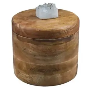天然芒果木棕色抛光圆形锅罐4x 4x 6英寸厨具储物罐木制艺术工艺品