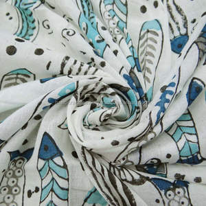Indian Hand Block Print Cotton Fabric Handmade Beautiful <b>Voile</b> <b>White</b> Base Fish Print Fabric Dress Material - Product Image 3