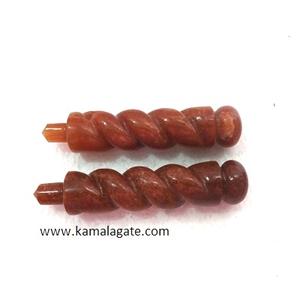 Baguette de quartz aventurine orange polie à la main pierre semi-précieuse naturelle sculptée pierre précieuse Reiki torsadée pour la guérison en gros - Product Image 1