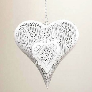 Soporte de luz de té en forma de corazón para decoración navideña de último diseño de calidad superior, decoraciones colgantes para interiores y exteriores con acabado blanco - Product Image 2