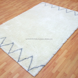 Tapis indiens en laine marocaine nouée à la main gris blanc tapis tufté motif abstrait pour salon - Product Image 2