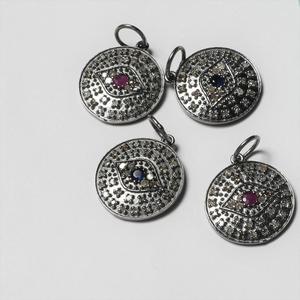 Breloque rond de diamant en argent Sterling 925, nouvelle collection avec œil maléfique, rubis, saphir naturel, en argent Sterling du fabricant, prix en gros - Product Image 1