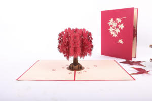 Venta al por mayor 3D artesanía Kirigami tarjeta arce rojo árbol emergente para boda y cumpleaños regalo amor-estilo papel artesanal de Vietnam - Product Image 2