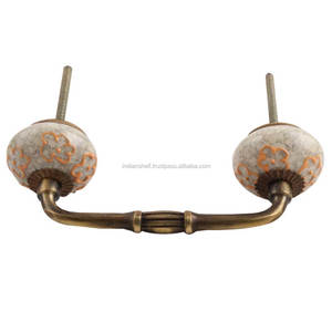 Poignée d'armoire faite à la main moutarde Floral craquelé céramique pont commode poignée Lot Vintage tiroir armoire porte tirer vente en gros - Product Image 2