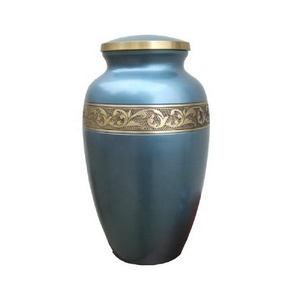 Maravillosas urnas de cremación de metal estructuradas y con diseño, banda grabada a mano, urnas sólidas para cenizas para adultos, disponibles al precio más bajo - Product Image 1