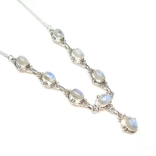 Rainbow Moonstone Wholesale Jewelry 925 Silver Indian Jewelry Necklace