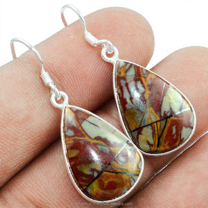 Adorables pendientes colgantes hechos a mano de Plata de Ley 925 con piedras preciosas de jaspe natural para bodas o fiestas ODM OEM Proveedor - Product Image 1