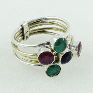 Beautiful Combination Triple Stone 925 <b>Sterling</b> <b>Silver</b> <b>Stack</b> <b>Ring</b> Handmade Light Weight Ruby Gemstone <b>Ring</b> - Product Image 2