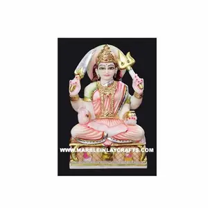 Handmade New Design Pattern Pure Makrana White Marble Hand Painted Sitting Santoshi Mata Sculpture For Worship