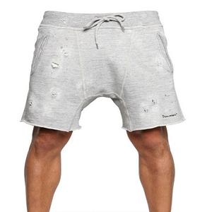 Pantalones Cortos de Felpa de Algodón Desgastado con Corte Crudo Gris para Hombre, Personalizados OEM - Product Image 1