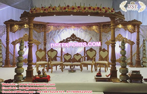 Gujrati-Mandap de madera de tres polos para boda, diseño exclusivo de madera tallada, tradicional, Triple Polo, mantel de matrimonio indio - Product Image 3