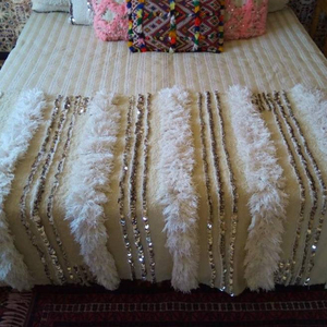 Couverture vintage artisanale, plaid berbère, décoration marocaine, Handira - Product Image 1