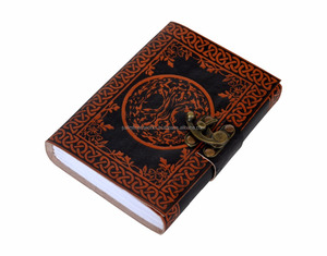 Cây Tròn của cuộc sống nổi với máy tính xách tay bìa cứng màu cam và đen với khóa đồng cổ và các trang trắng bằng bông - Product Image 5