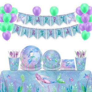 Huancai <span class=keywords><strong>petite</strong></span> sirène service de table jetable avec assiettes en papier tasses serviettes pour enfants filles fournitures de fête d'anniversaire - Product Image 5