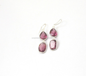 Handmade <b>Sterling</b> <b>Silver</b> <b>Silver</b>-Plated Faceted Amethyst Quartz <b>Stud</b> Earrings Pear Rectangle Butterfly Shape Stylish Wedding - Product Image 2