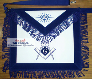 Tablier maçonnique, broderie artisanale avec des points de croix complexes, travail d'aiguille léger, forme carrée, imitation - Product Image 1